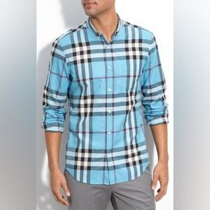 Burberry Navy and Gray Plaid Shirt